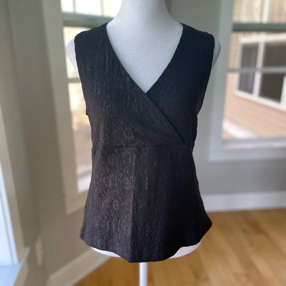 Vintage Y2K Envision Studio Black Lace V Neck Top Size Small